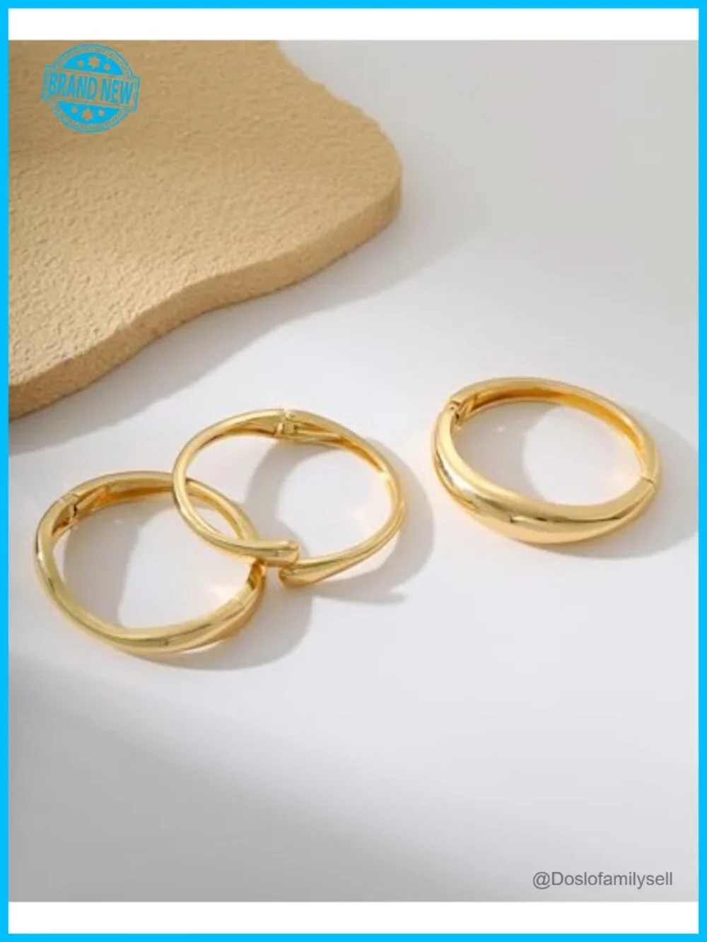 14K Gold Plated Chunky Thick Gold Bangle Bracelet Stack Set 3Pcs